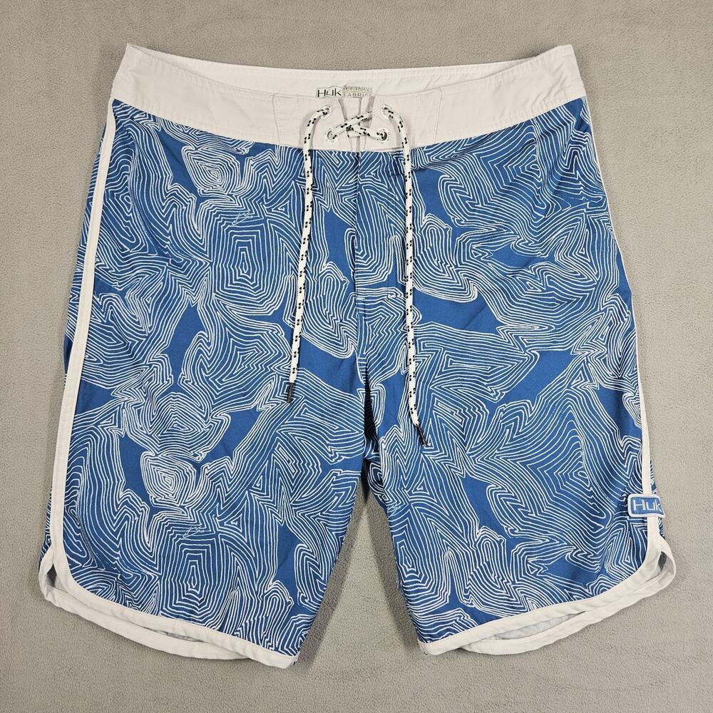 Huk Board Shorts Mens 32 Blue Performance Outdoors Fishing Hiking Swimming Beach